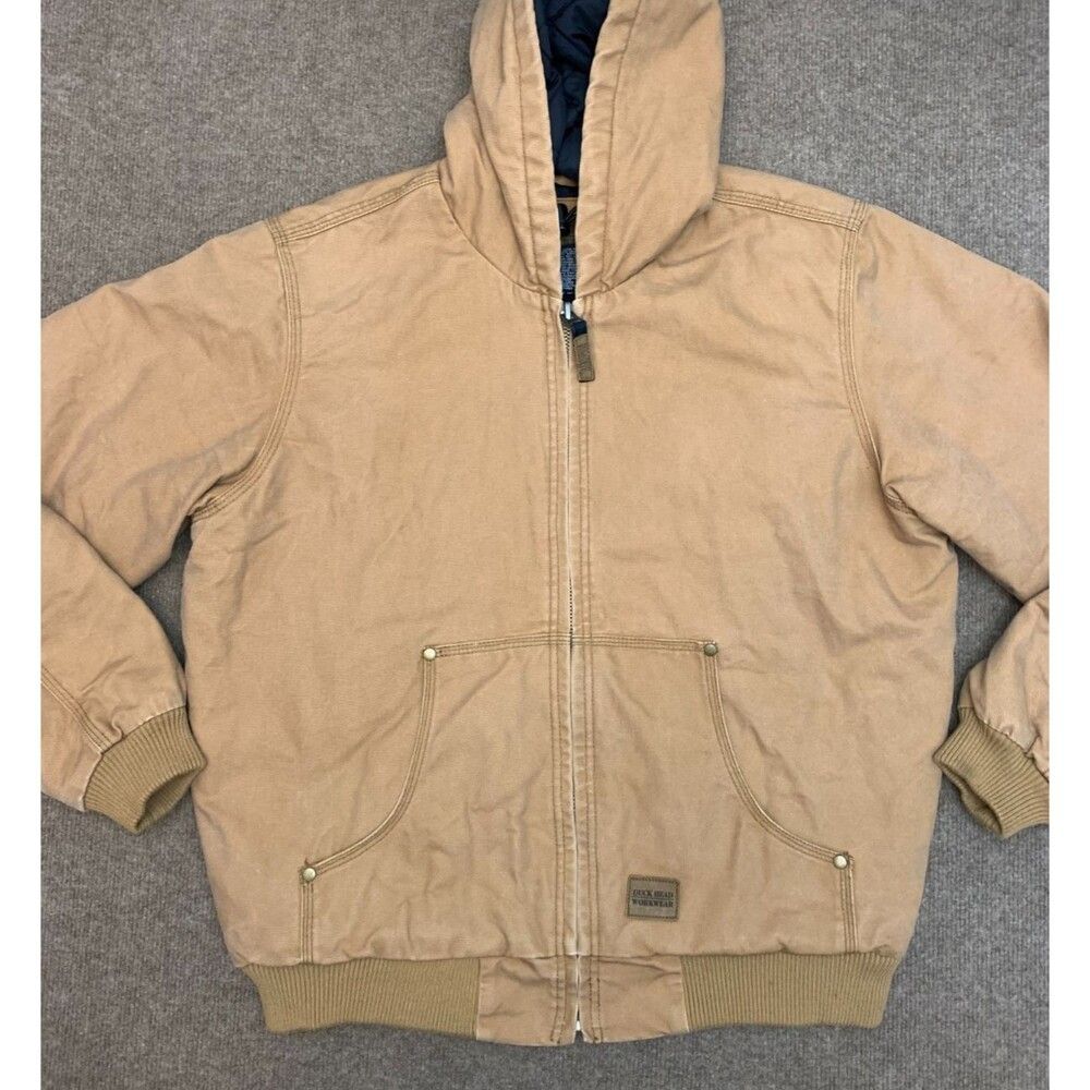 Duck Head Jacket Mens M Distressed Duck Canvas Quilt Lined Heavy Zip-Up Workwear